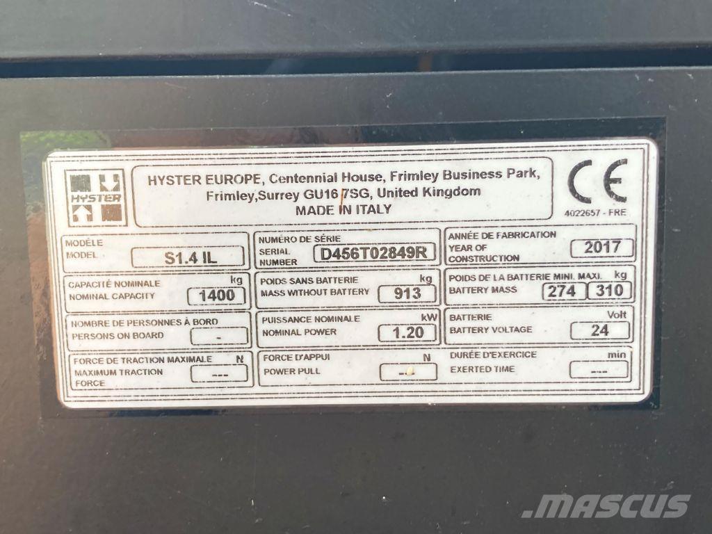 Hyster S 1.4 IL Gerbeur accompagnant
