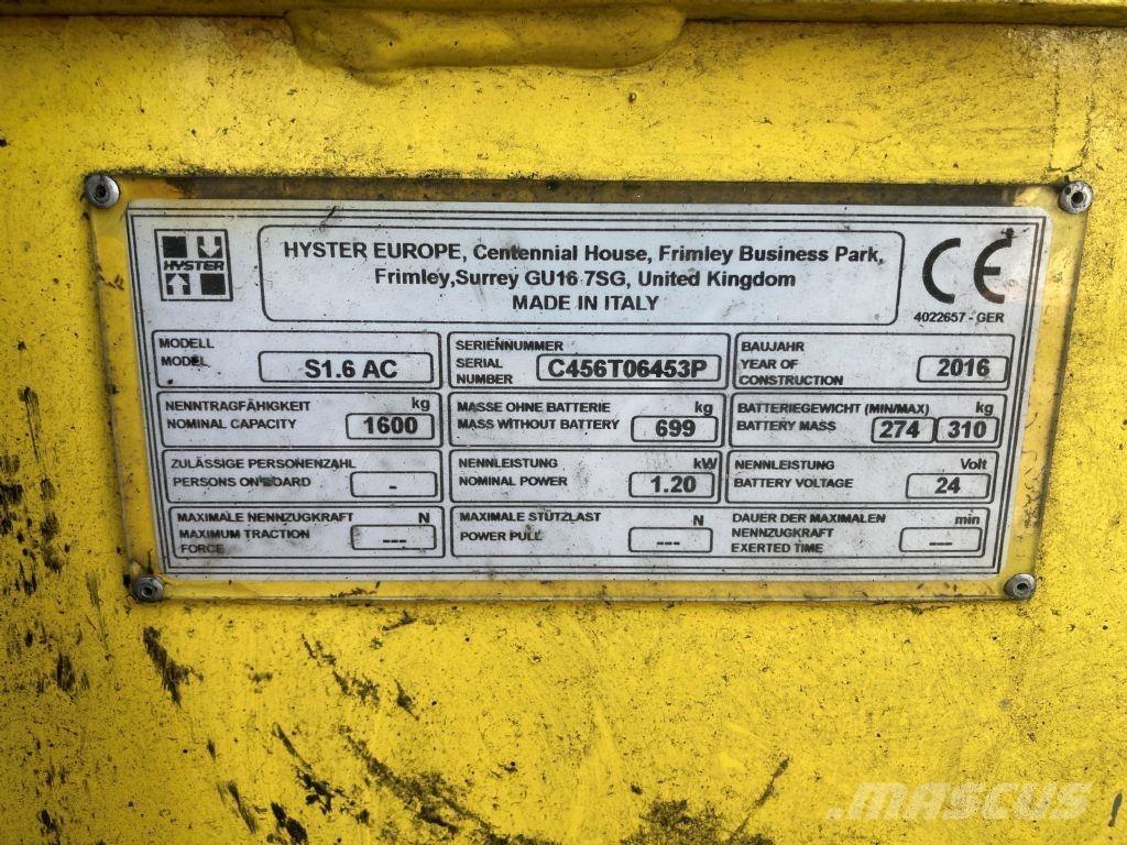 Hyster S 1.6 AC Gerbeur accompagnant