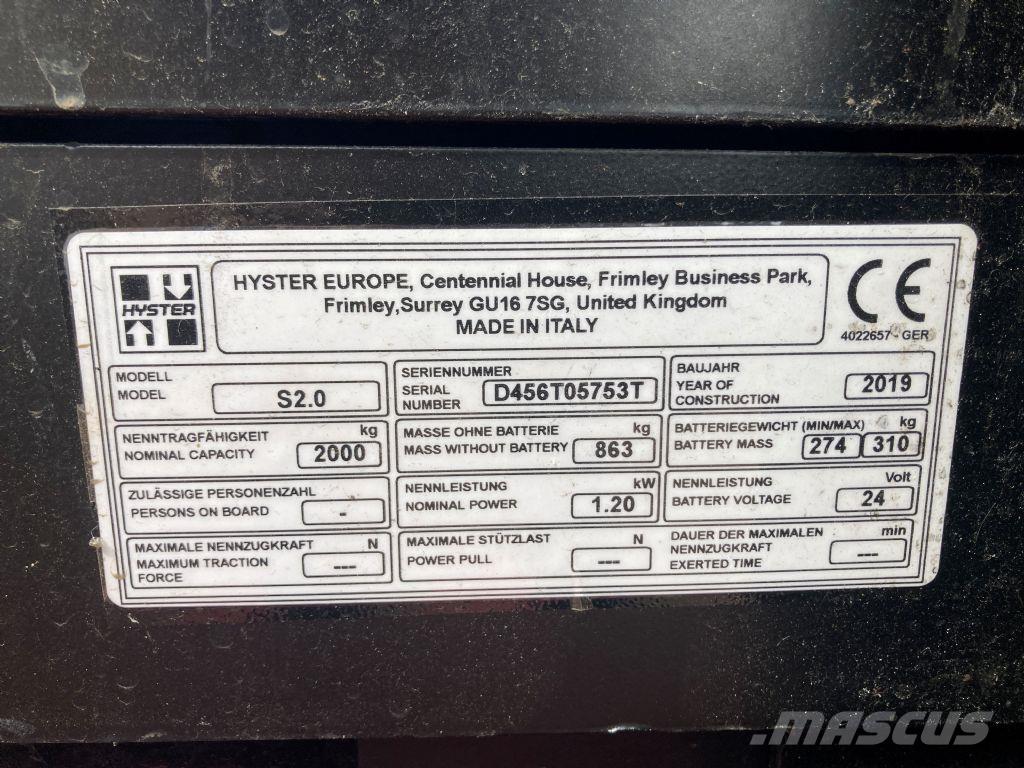 Hyster S 2.0 Gerbeur accompagnant