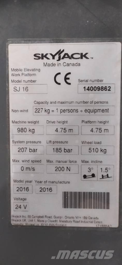 SkyJack SJ 16 Mât vertical