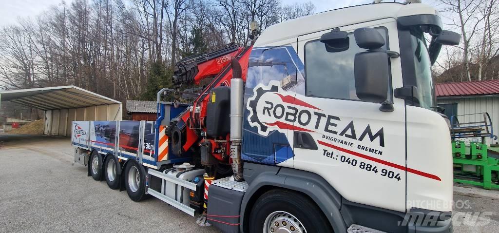 Scania G 490 Camion plateau ridelle avec grue