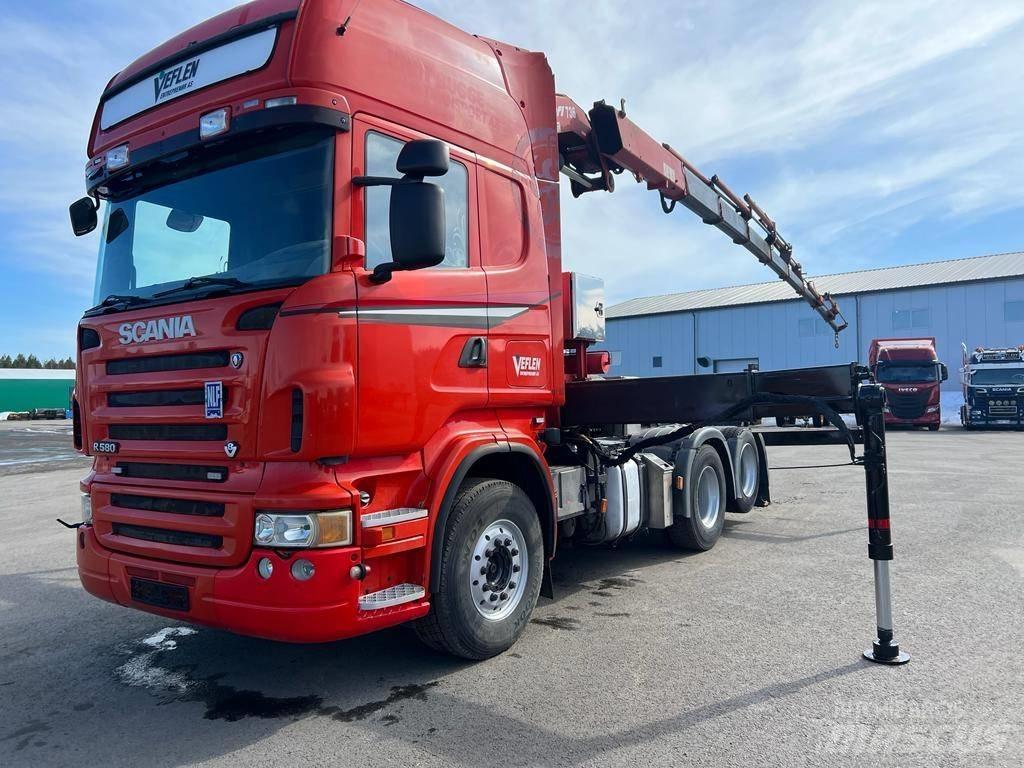 Scania R 580 Camion plateau ridelle avec grue
