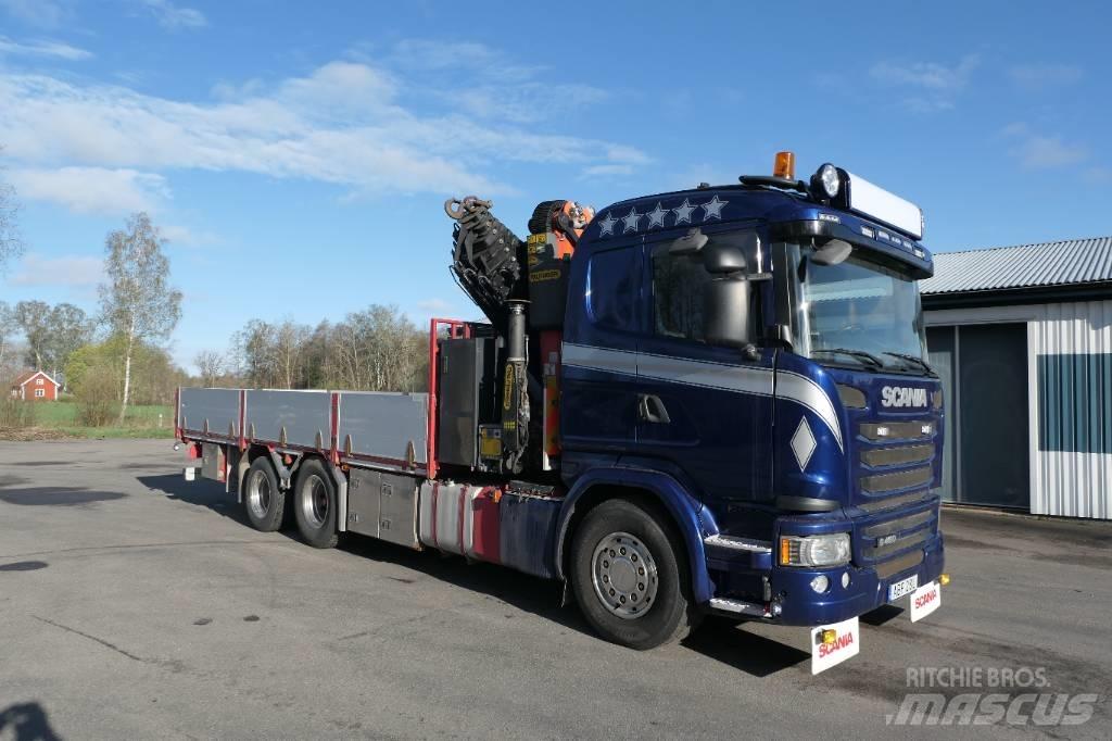 Scania G450 6x2 Camion plateau ridelle avec grue