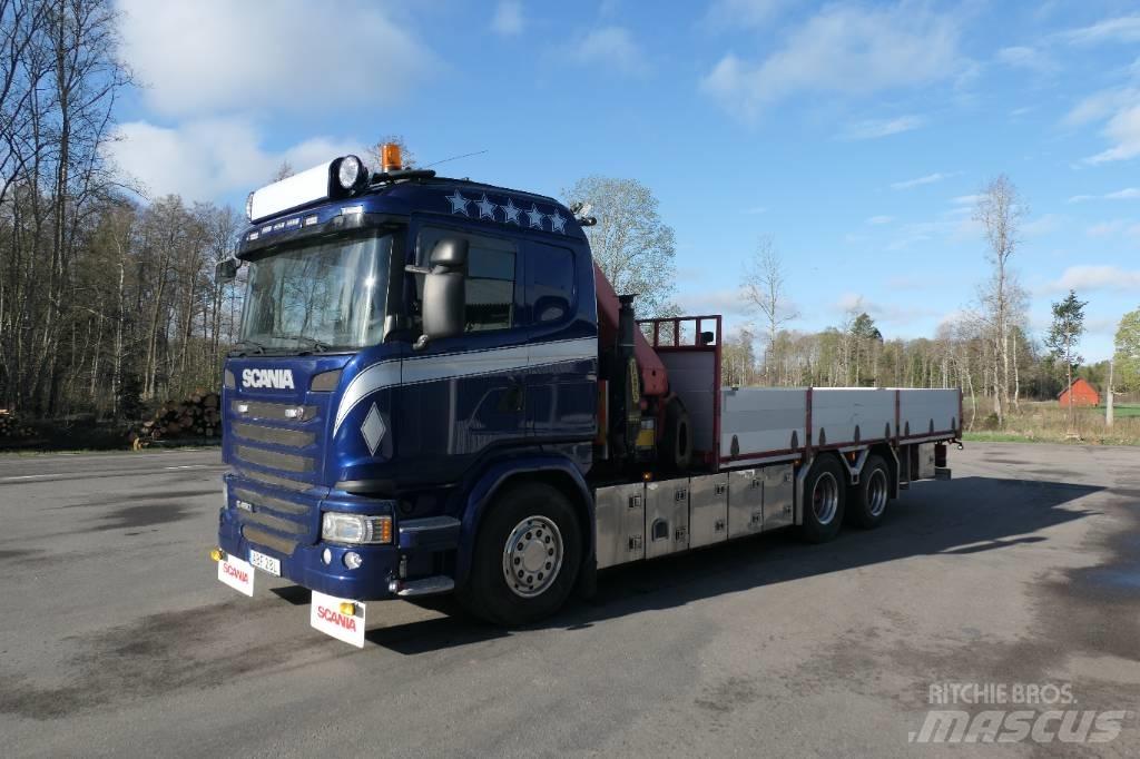 Scania G450 6x2 Camion plateau ridelle avec grue