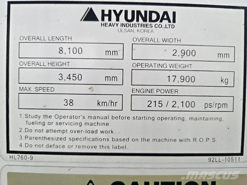 Hyundai HL760-9 Chargeuse sur pneus