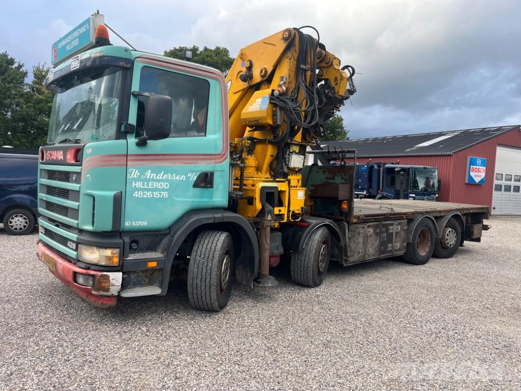 Scania 124 G 420 Camion plateau ridelle avec grue