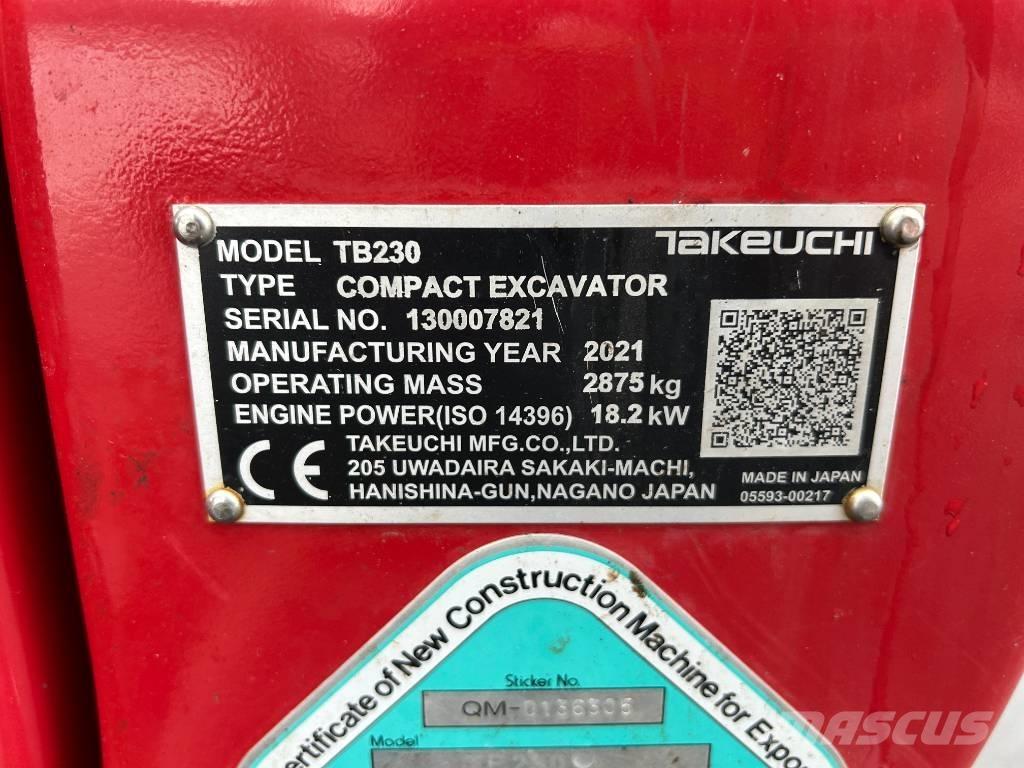Takeuchi TB 230 V3 Mini pelle < 7t