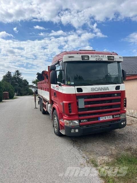 Scania R 114 Camion plateau ridelle avec grue