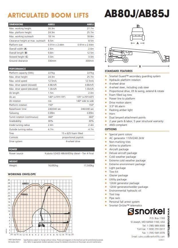 Snorkel AB85J Nacelles articulées