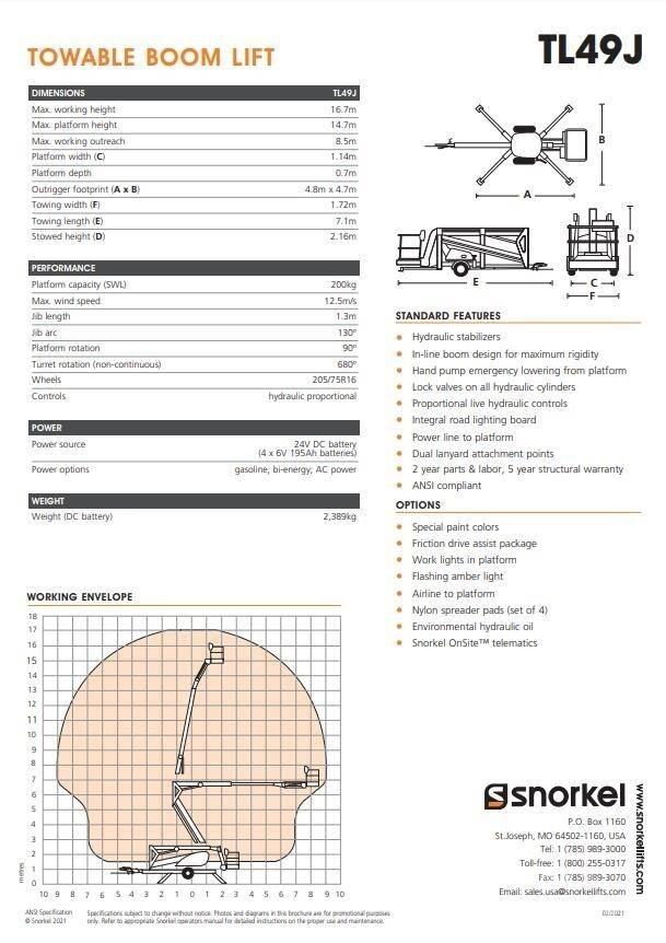 Snorkel TL49J Remorque nacelle