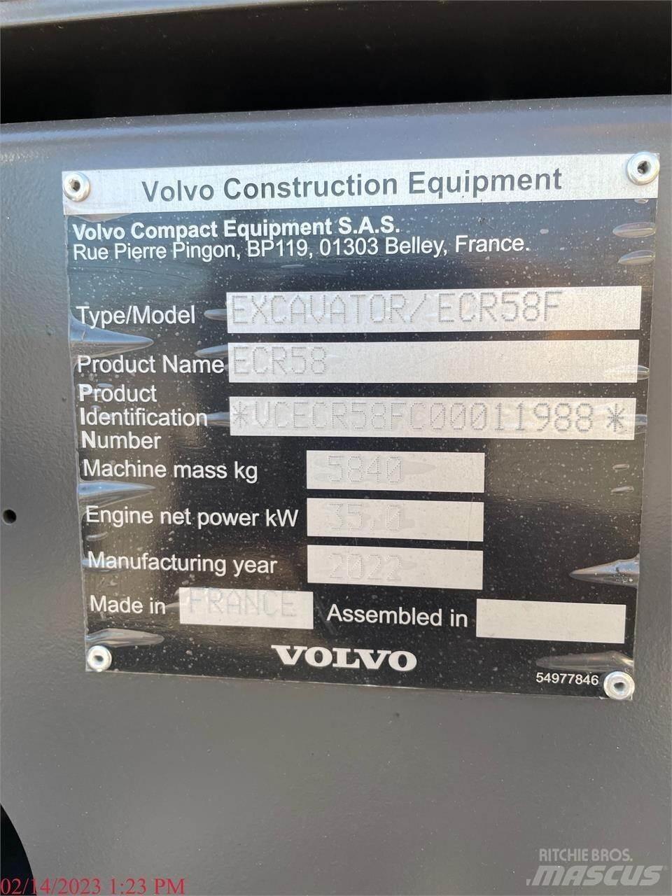 Volvo ECR58F Pelle sur chenilles