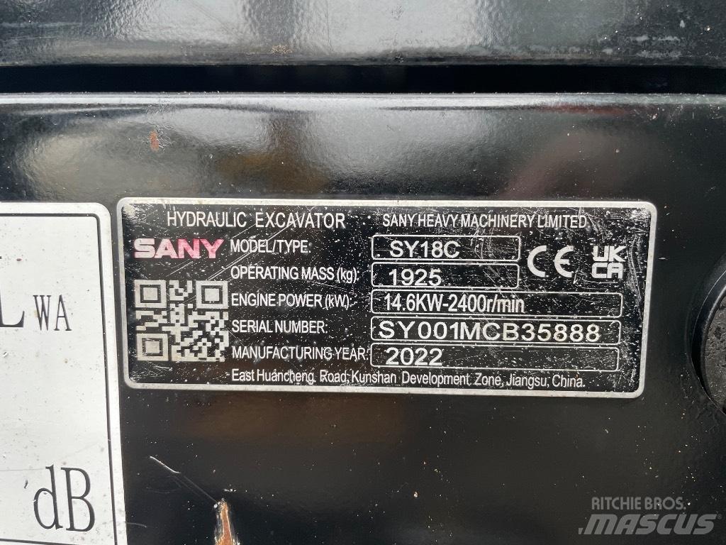 Sany SY 18 C Mini pelle < 7t