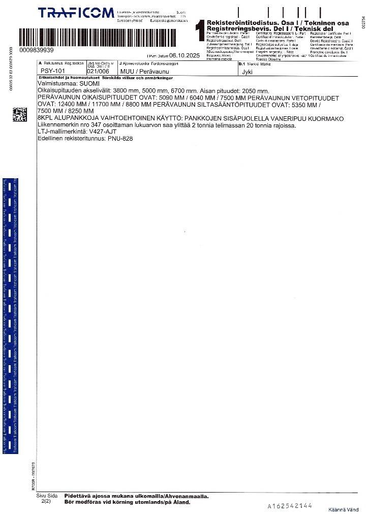 Jyki V427-AJT Remorque grumière