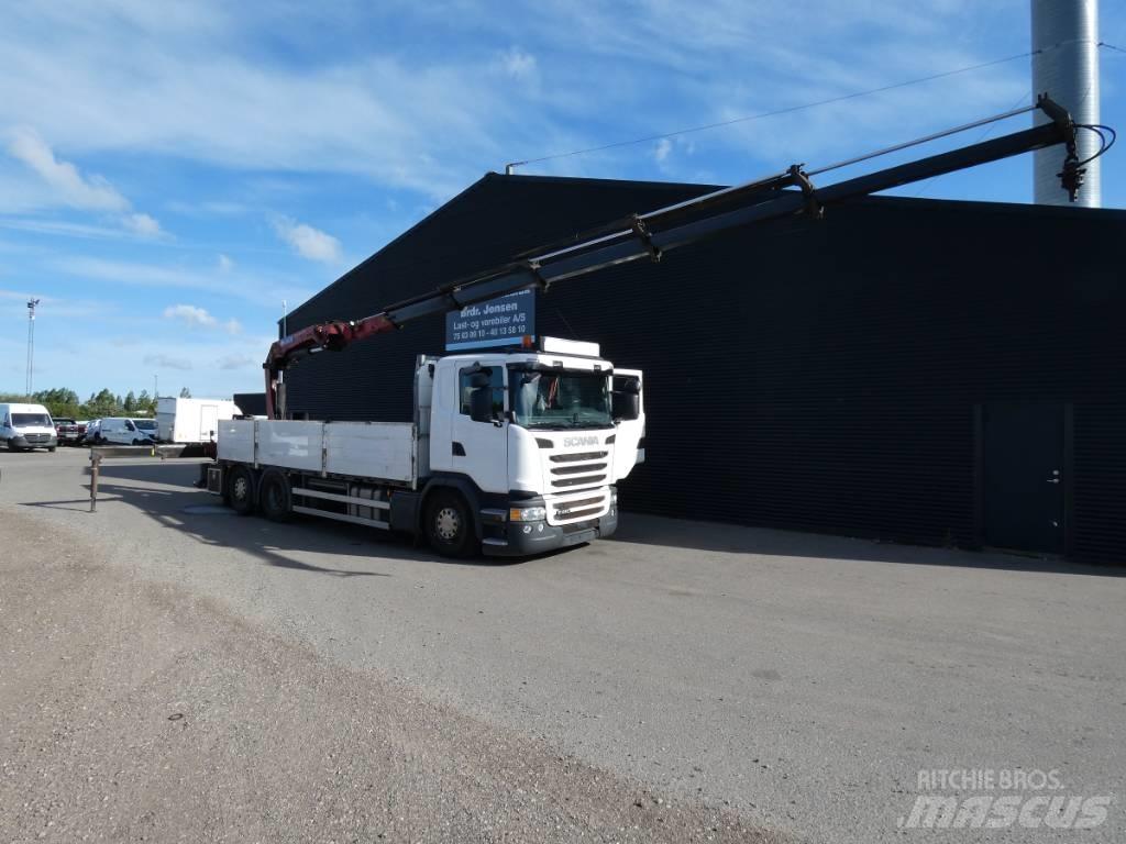 Scania G 450 Camion plateau ridelle avec grue