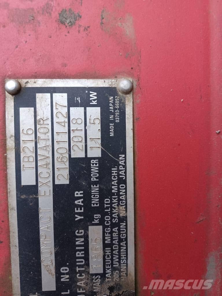 Takeuchi TB 216 Mini pelle < 7t