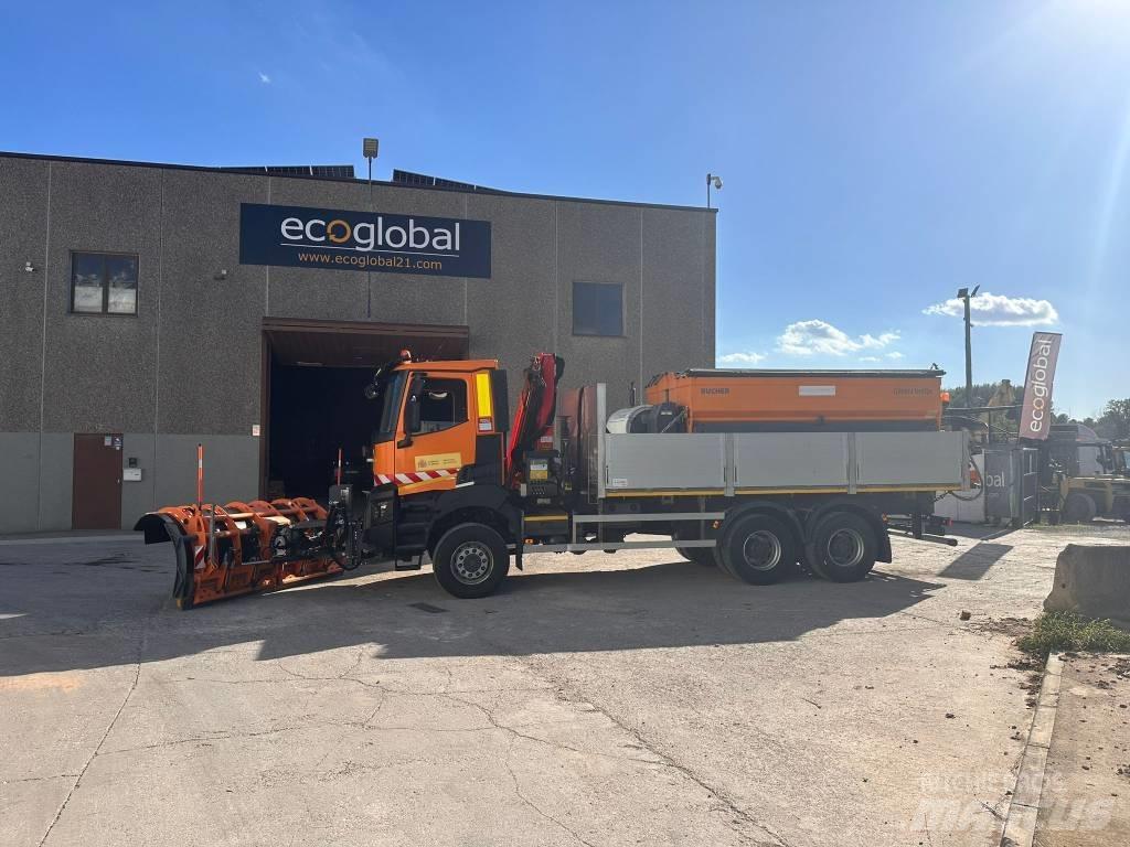 Renault K460 Camion plateau ridelle avec grue