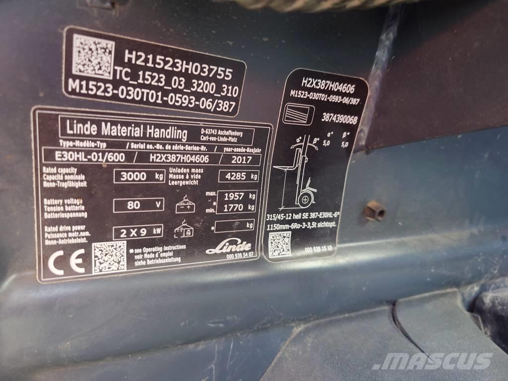 Linde E30/600HL/387 Chariots élévateurs électriques