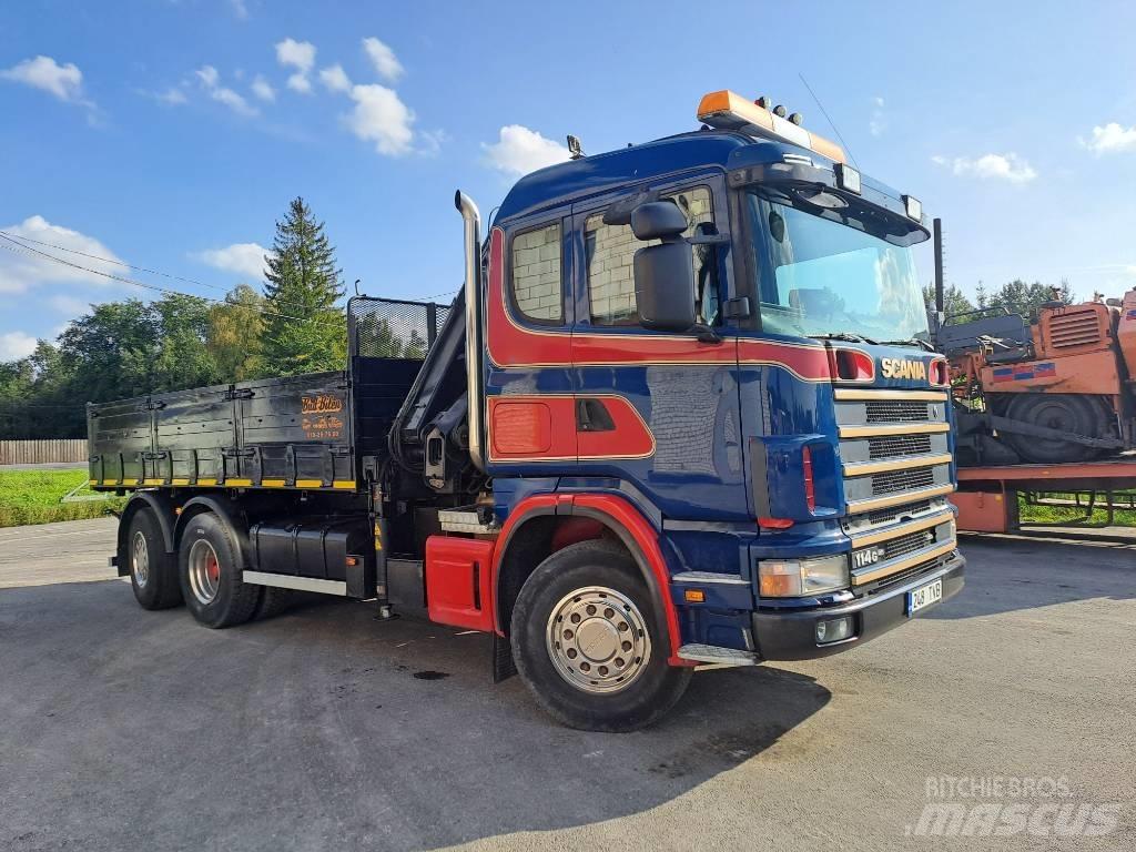 Scania R114 Camion plateau ridelle avec grue