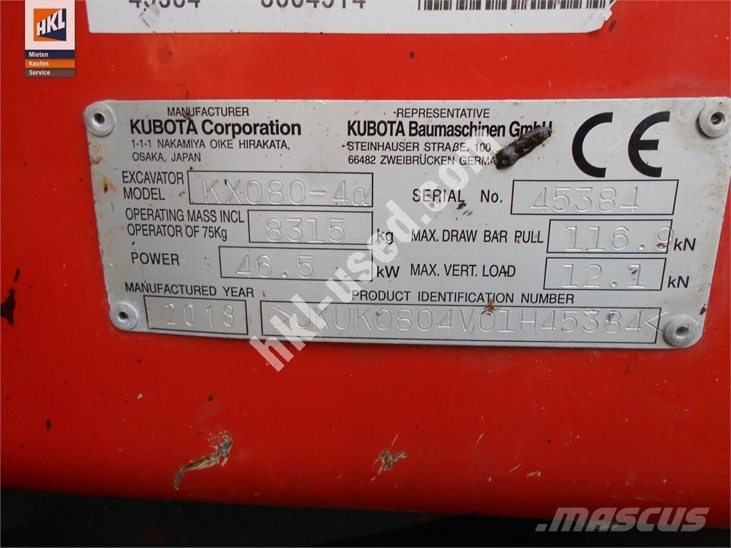 Kubota KX 080-4 Mini pelle < 7t