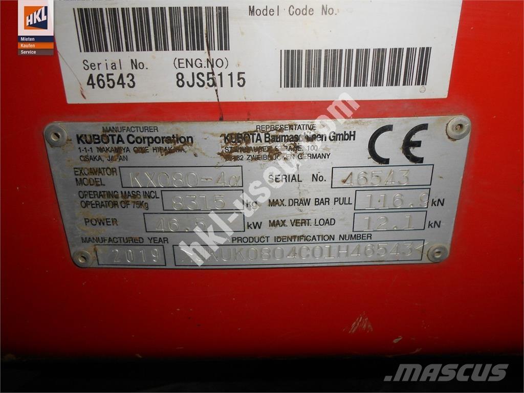 Kubota KX 080-4 Mini pelle < 7t