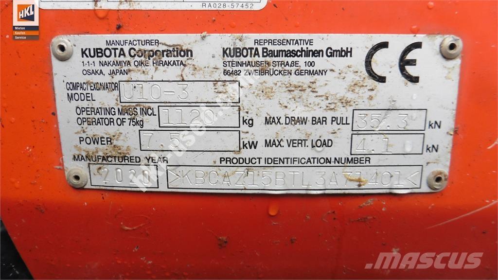 Kubota U 10-3 Mini pelle < 7t