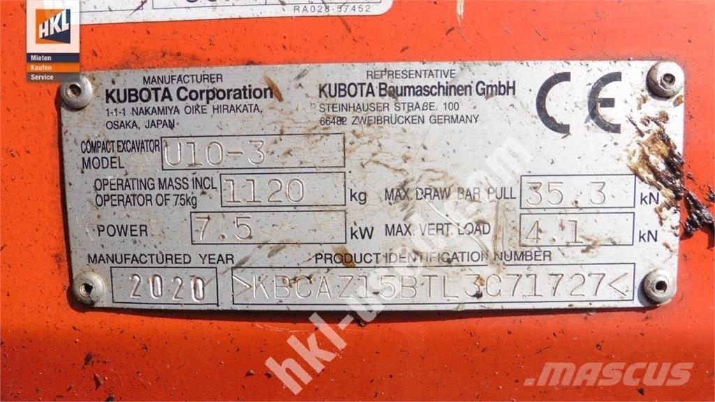 Kubota U 10-3 Mini pelle < 7t