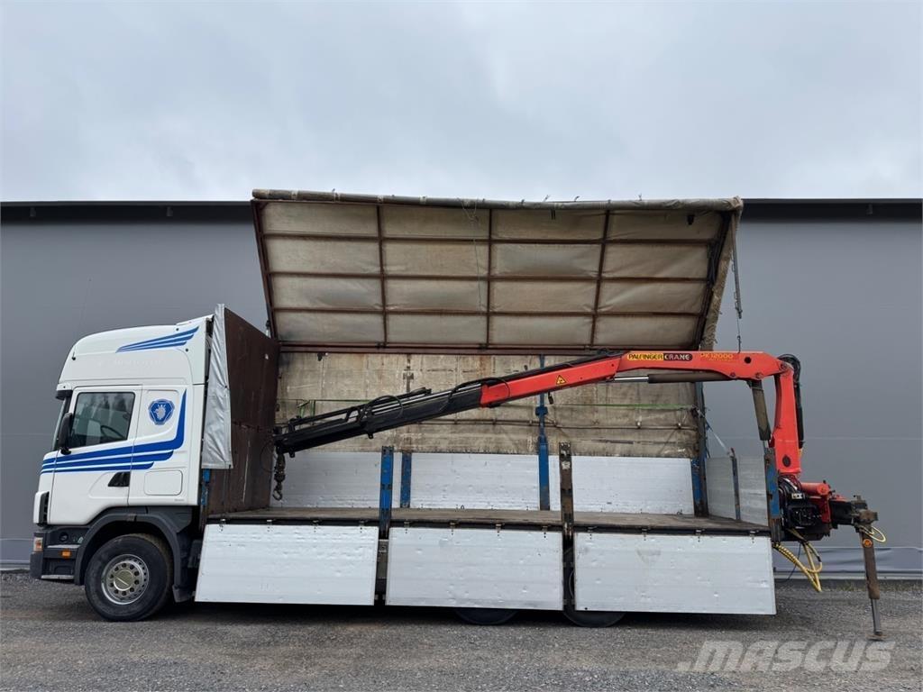 Scania 144G 6x2 Camion plateau ridelle avec grue
