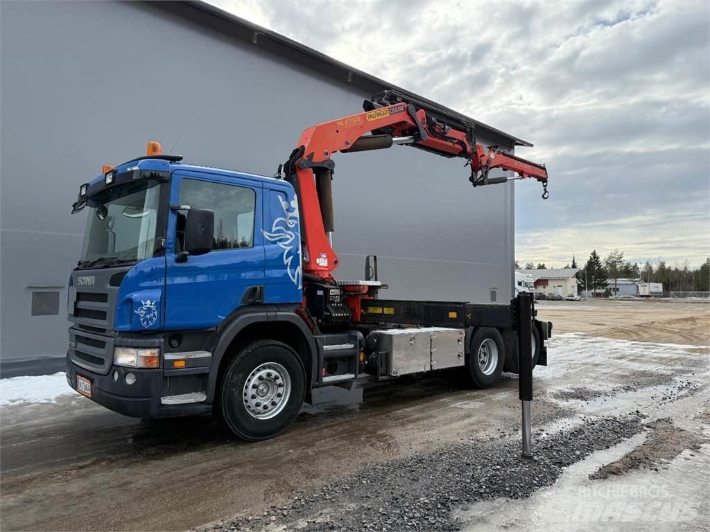 Scania p380 Camion plateau ridelle avec grue