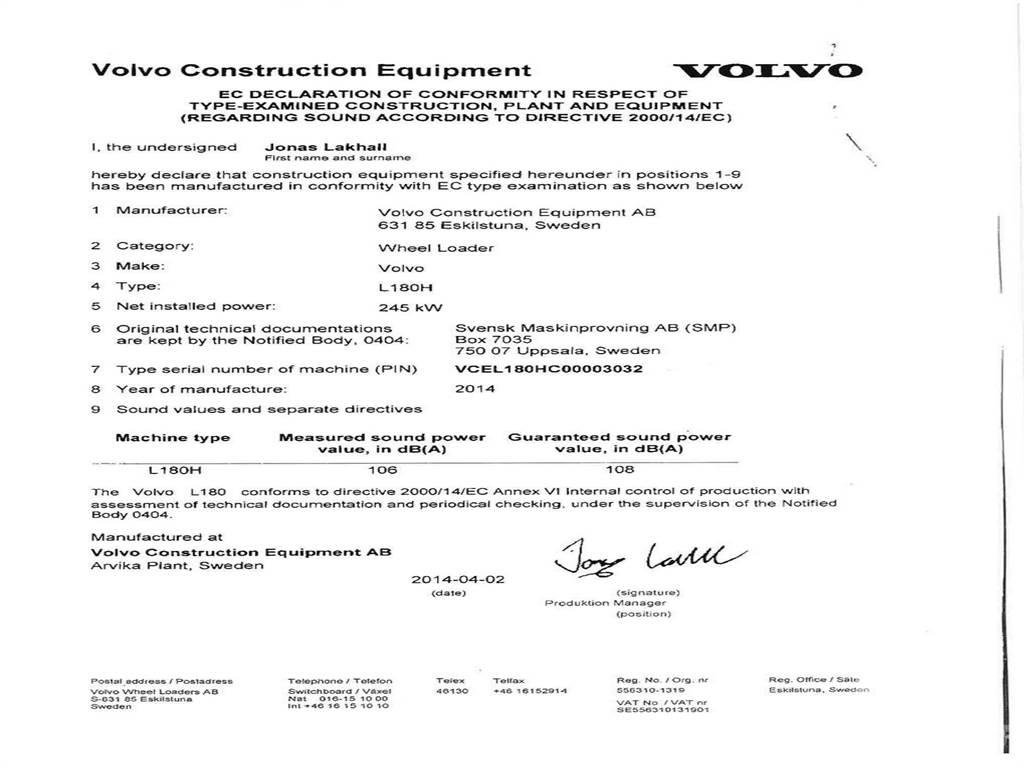 Volvo L180H Chargeuse sur pneus