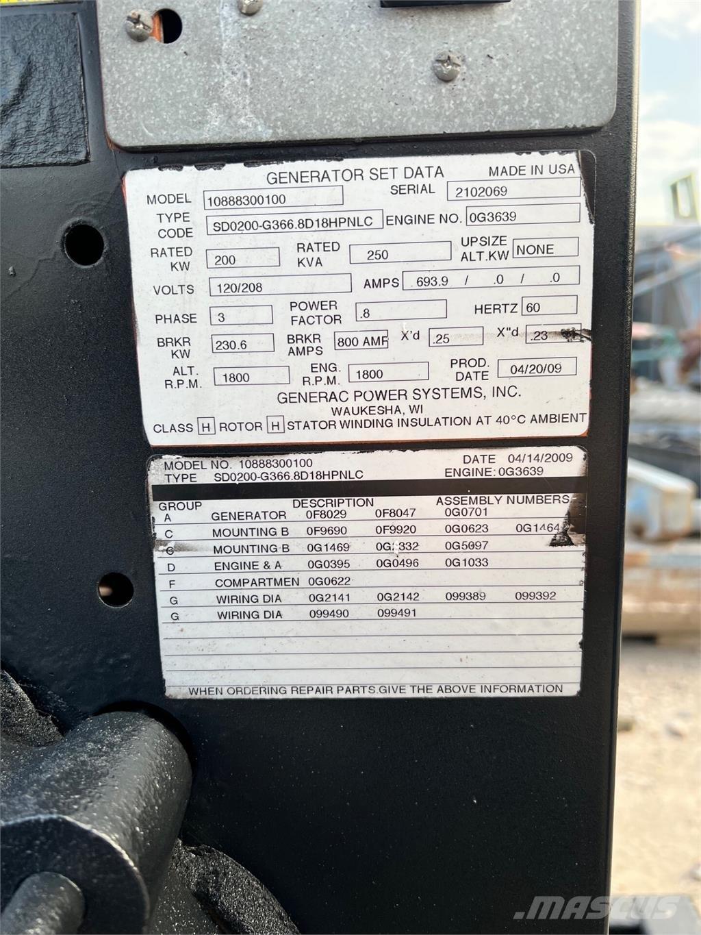 Generac SD200 Générateurs diesel