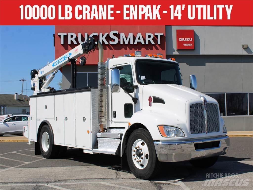 Kenworth T370 Camion plateau ridelle avec grue
