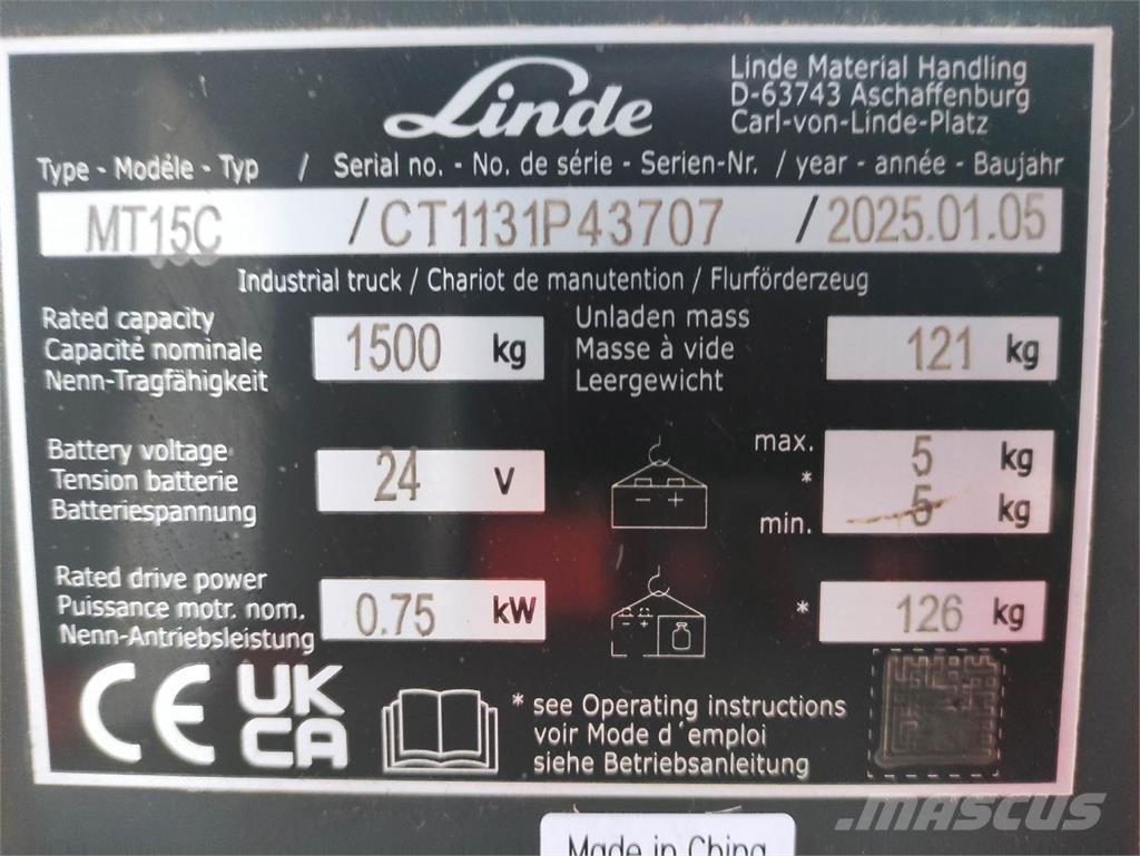 Linde MT15C Transpalette accompagnant
