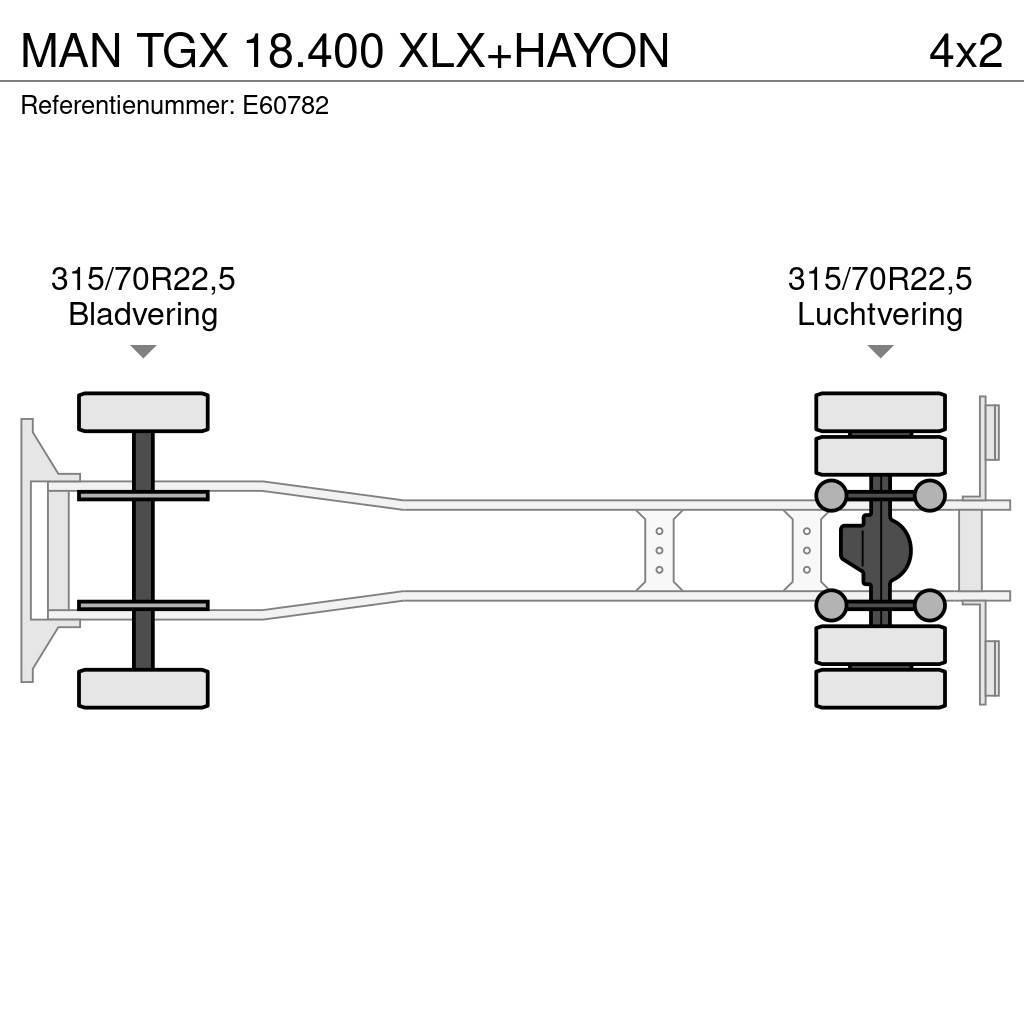MAN TGX 18.400 XLX+HAYON Camion à rideaux coulissants (PLSC)