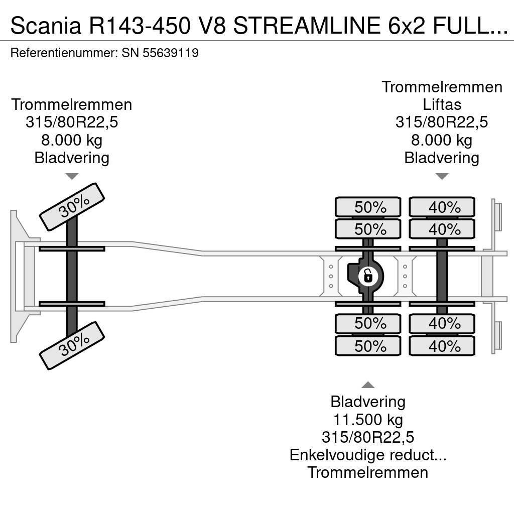 Scania R143-450 V8 STREAMLINE 6x2 FULL STEEL KIPPER (MANU Camion benne