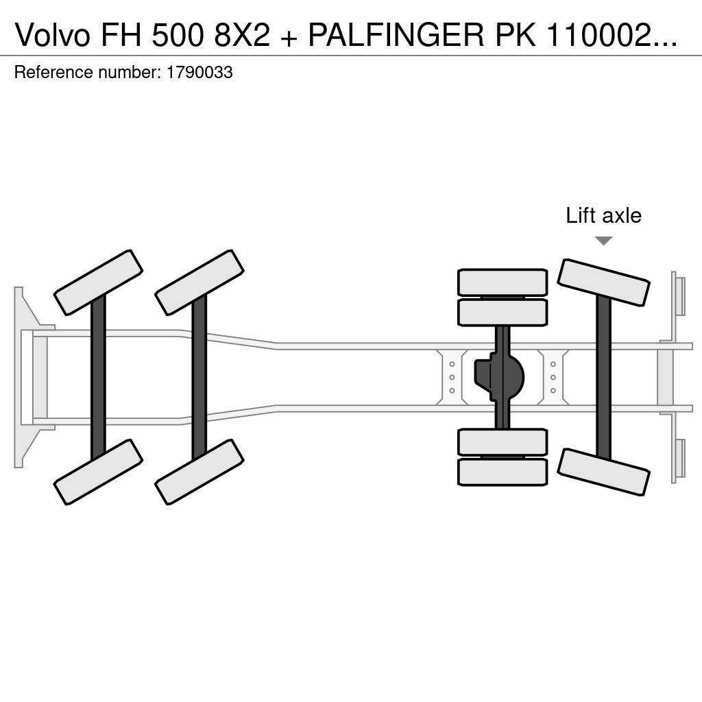 Volvo FH 500 8X2 + PALFINGER PK 110002-SH G + JIB PJ 125 Camion plateau ridelle avec grue