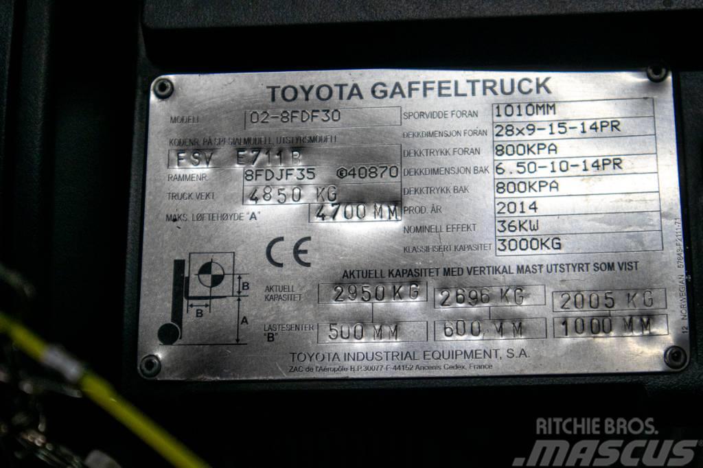 Toyota 02-8FDF30,dieselmotviktstruck med 4700 mm lyfthöjd Chariots diesel