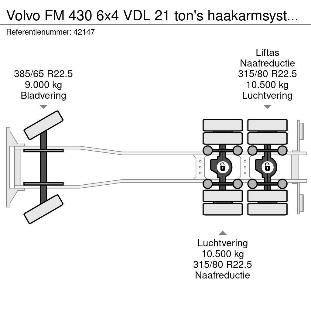 Volvo FM 430 6x4 VDL 21 ton's haakarmsysteem + Hefbare a Camion ampliroll