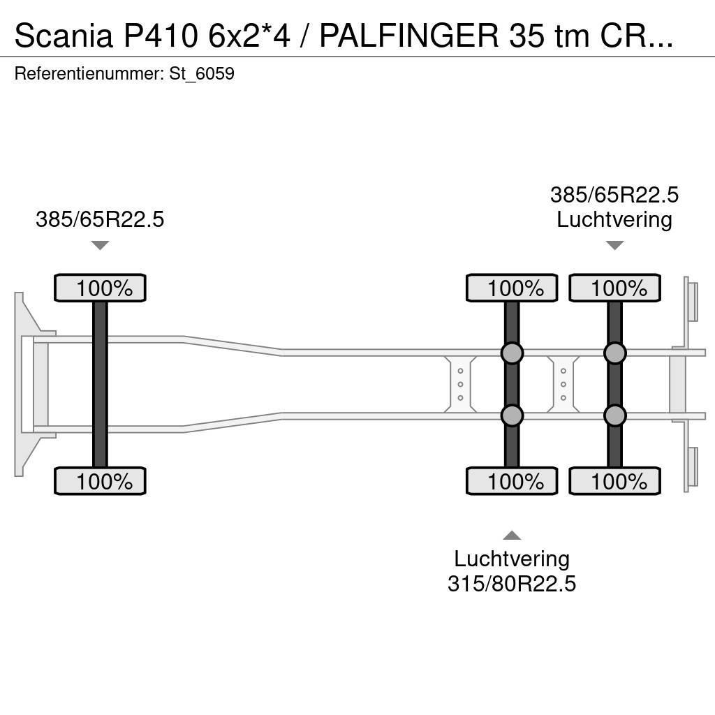 Scania P410 6x2*4 / PALFINGER 35 tm CRANE + WINCH Camion plateau ridelle avec grue