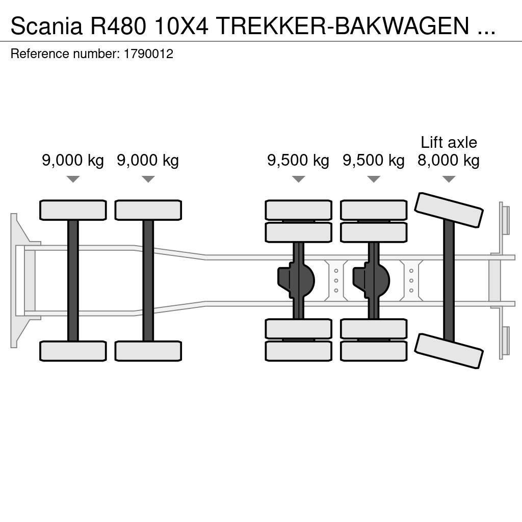 Scania R480 10X4 TREKKER-BAKWAGEN COMBI + PALFINGER PK 15 Camion plateau ridelle avec grue