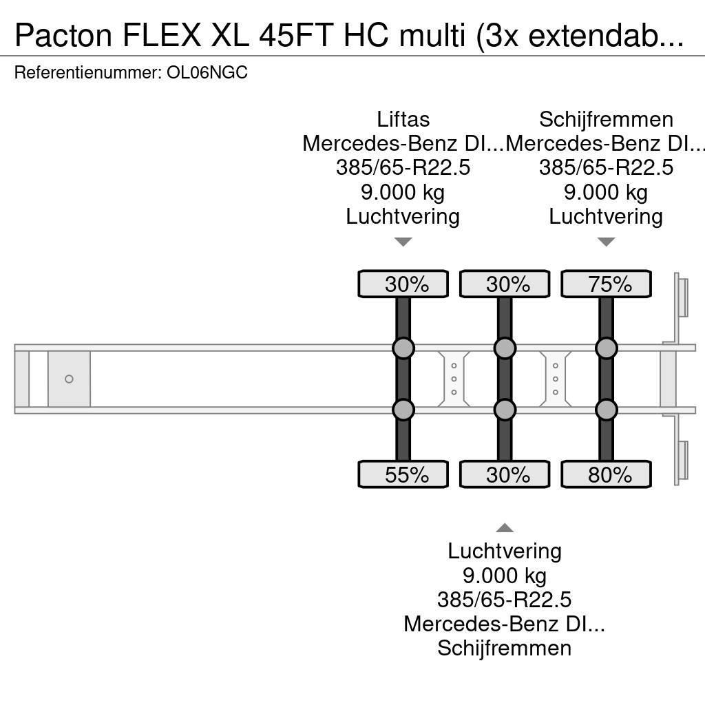 Pacton FLEX XL 45FT HC multi (3x extendable), liftaxle, M Semi remorque porte container