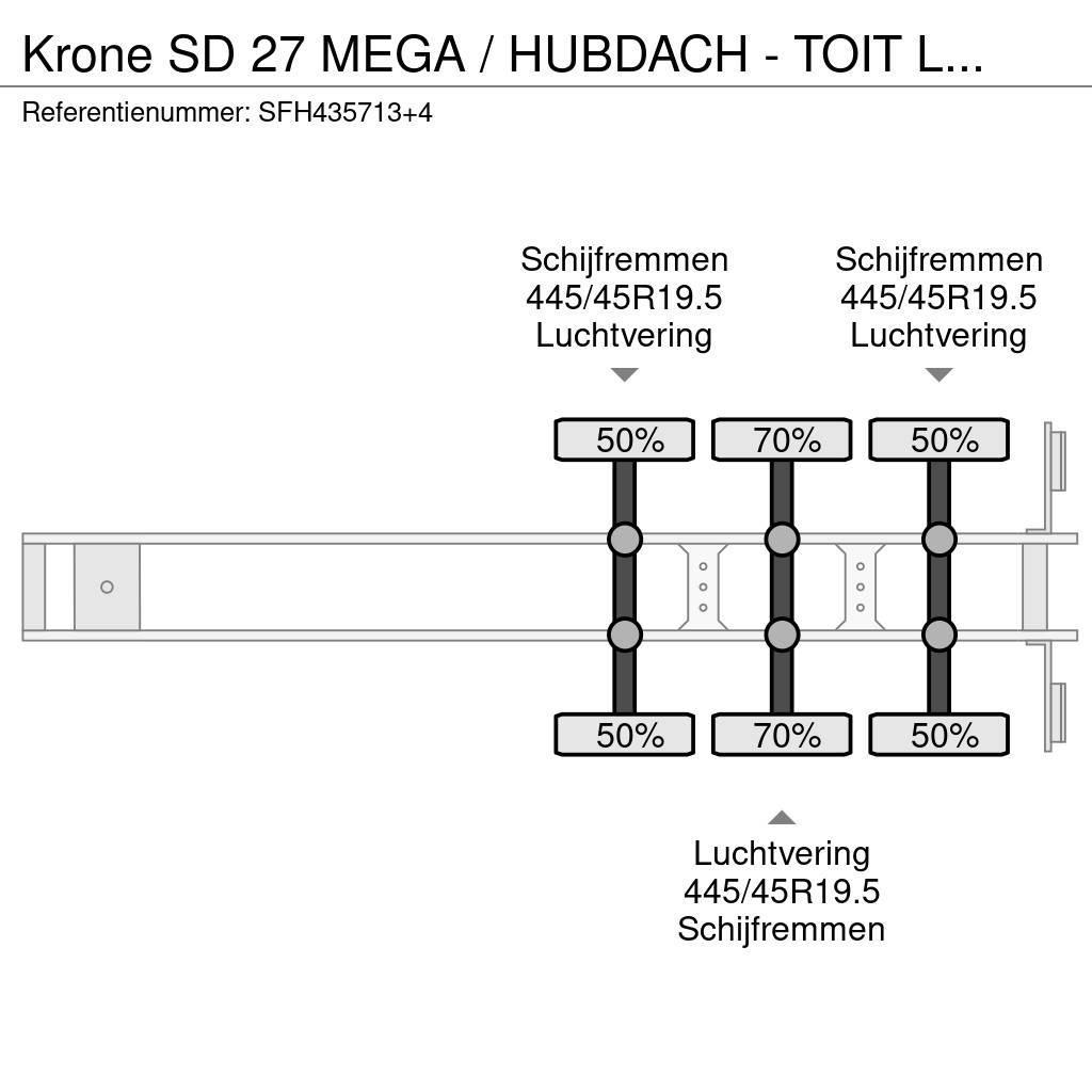 Krone SD 27 MEGA / HUBDACH - TOIT LEVANT - HEFDAK Semi remorque à rideaux coulissants (PLSC)