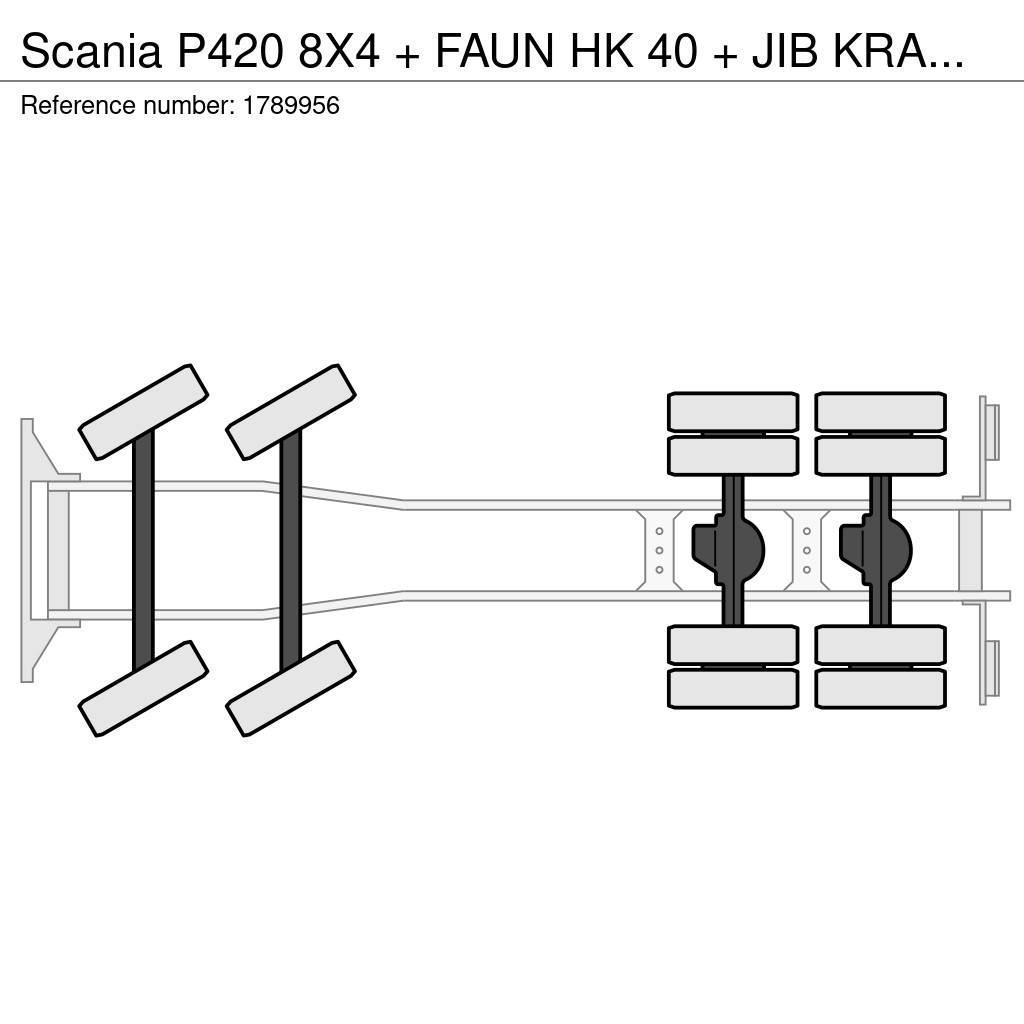 Scania P420 8X4 + FAUN HK 40 + JIB KRAAN/KRAN/CRANE/GRUA Camion plateau ridelle avec grue