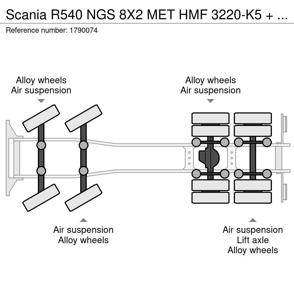 Scania R540 NGS 8X2 MET HMF 3220-K5 + JIB FJ1000-K4 KRAAN Camion plateau ridelle avec grue