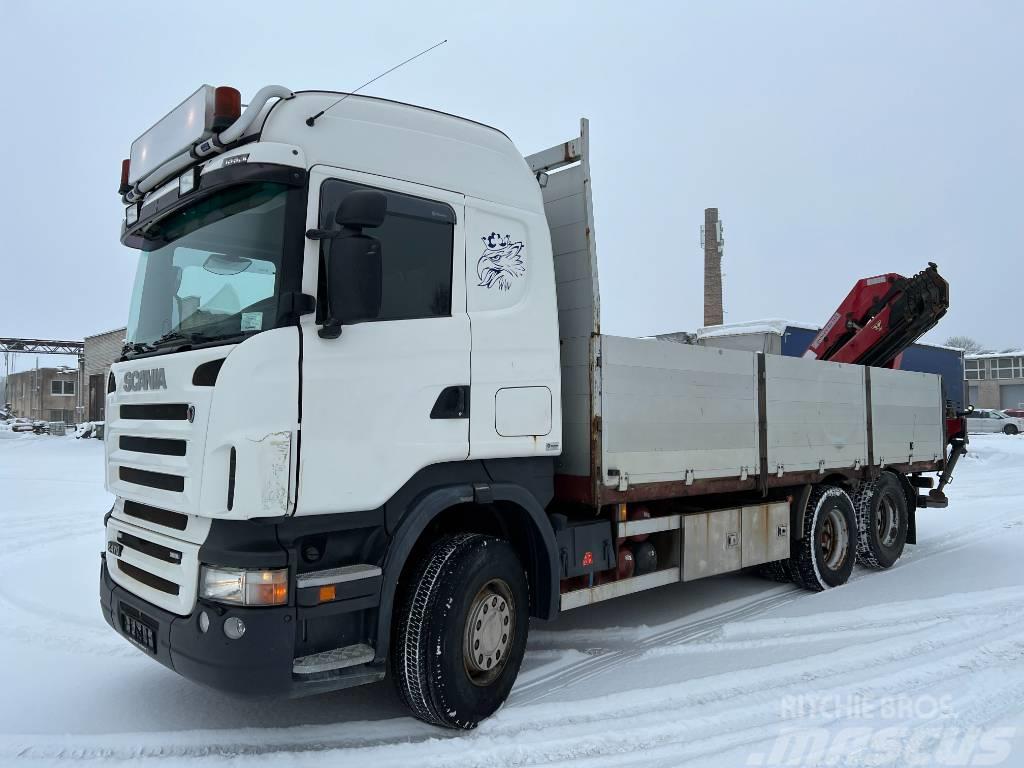 Scania R470CB6X2HNZ manual, only 378798 km! Camion plateau ridelle avec grue