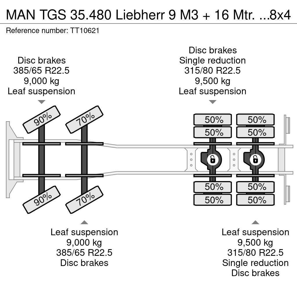 MAN TGS 35.480 Liebherr 9 M3 + 16 Mtr. Belt/Band/Förde Camion malaxeur