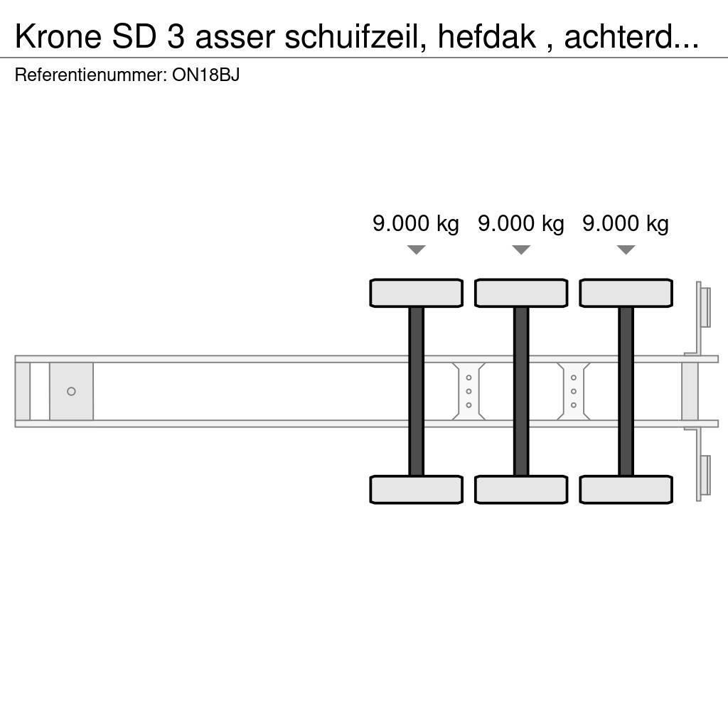 Krone SD 3 asser schuifzeil, hefdak , achterdeuren, 5 st Semi remorque à rideaux coulissants (PLSC)