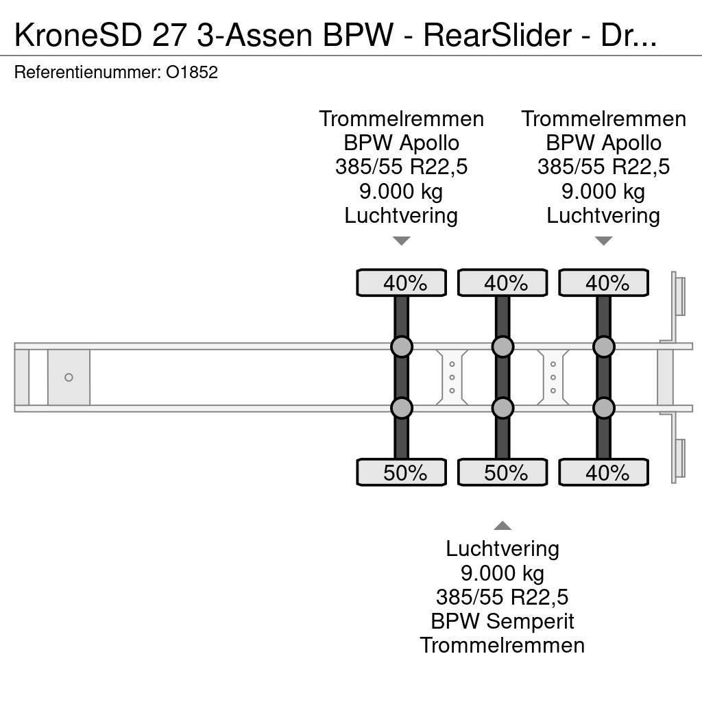 Krone SD 27 3-Assen BPW - RearSlider - DrumBrakes - 5280 Semi remorque porte container