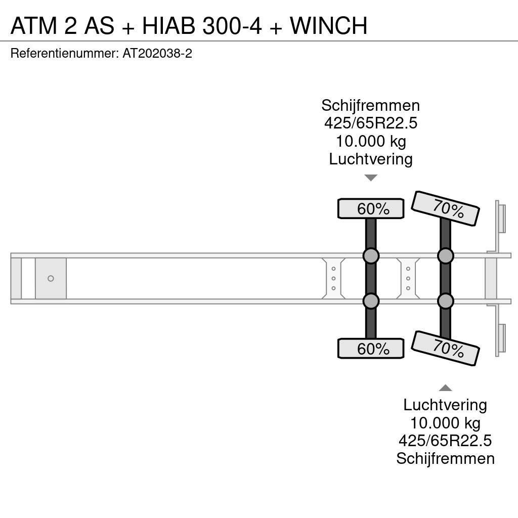 ATM 2 AS + HIAB 300-4 + WINCH Semi remorque plateau ridelle