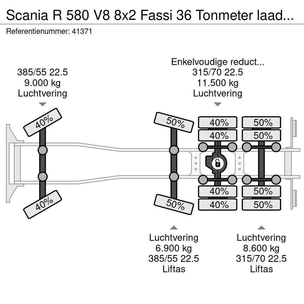 Scania R 580 V8 8x2 Fassi 36 Tonmeter laadkraan + Fly jib Grues tout terrain