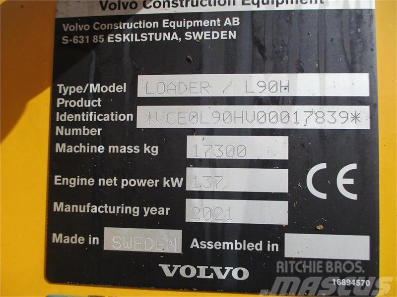 Volvo L 90 H Årg 9.2021, CDC, BSS, DK-Maskine med fuld V Chargeuse sur pneus
